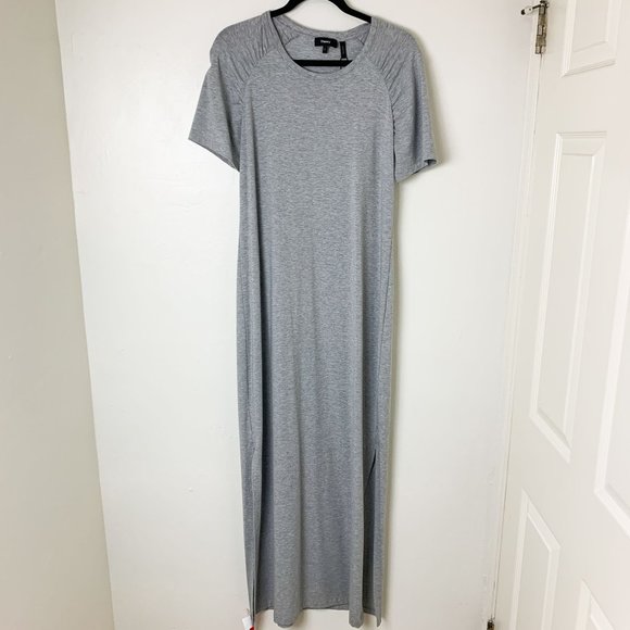THEORY Shirred Maxi Dress Ranmire Knit Gray Large - Picture 2 of 8